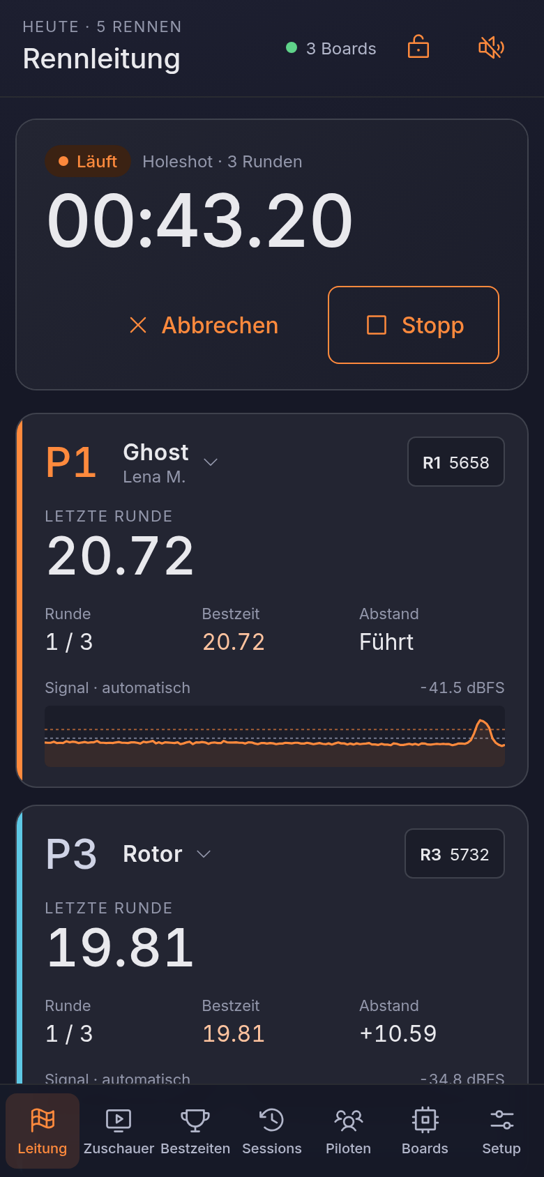 Rennleitung am Handy